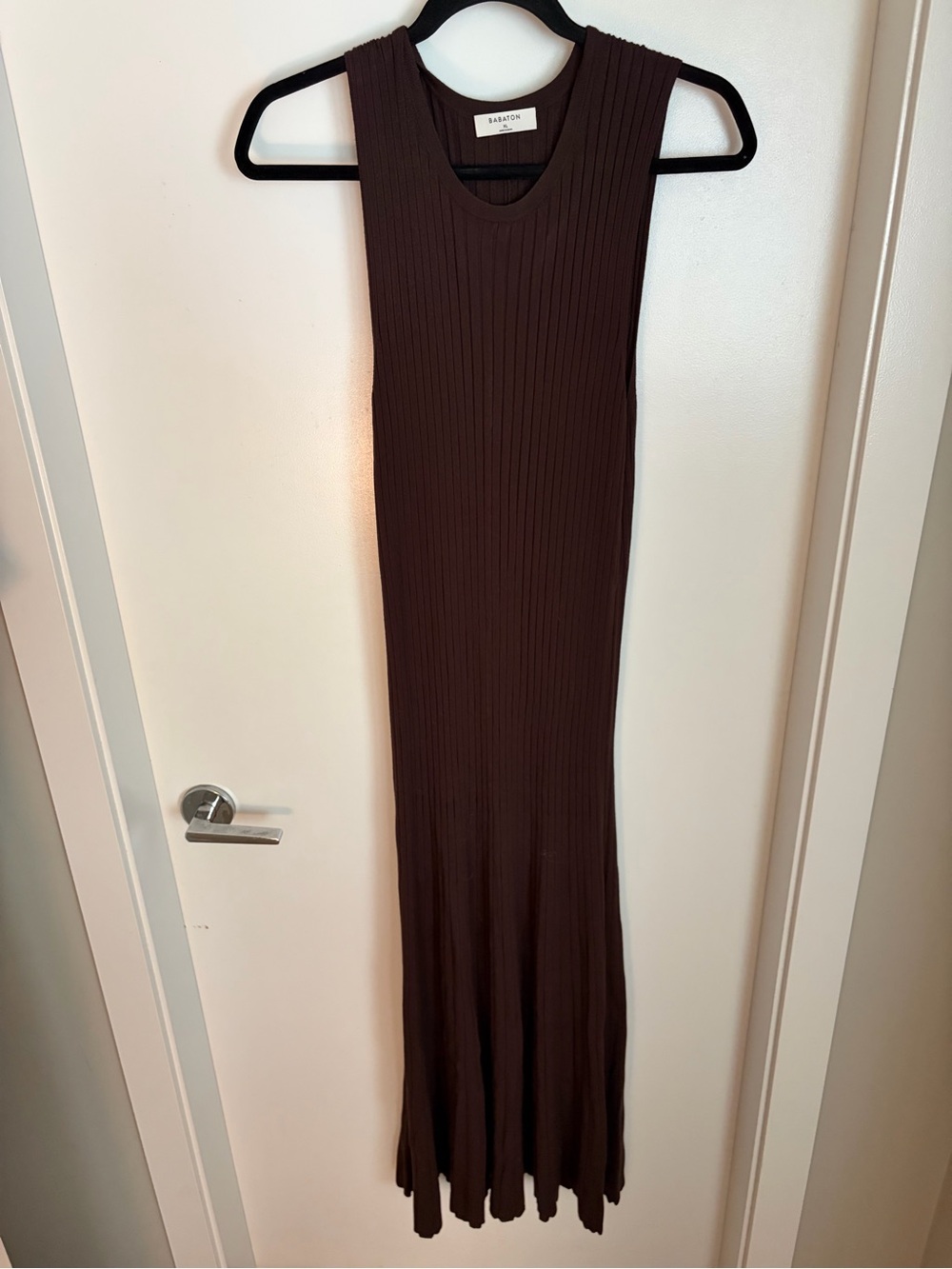 Babaton Chocolate Brown Ribbed Sleeveless Maxi Dress